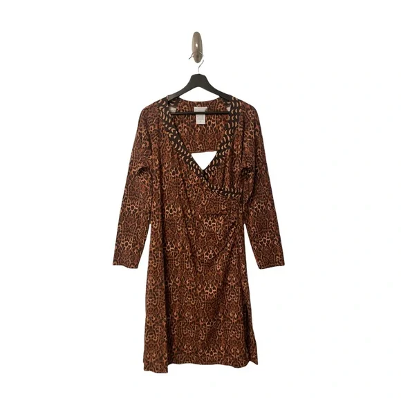 NEW Soft Surroundings Animal Print Safari Surplice Fixed Wrap Dress Medium - Picture 1 of 4